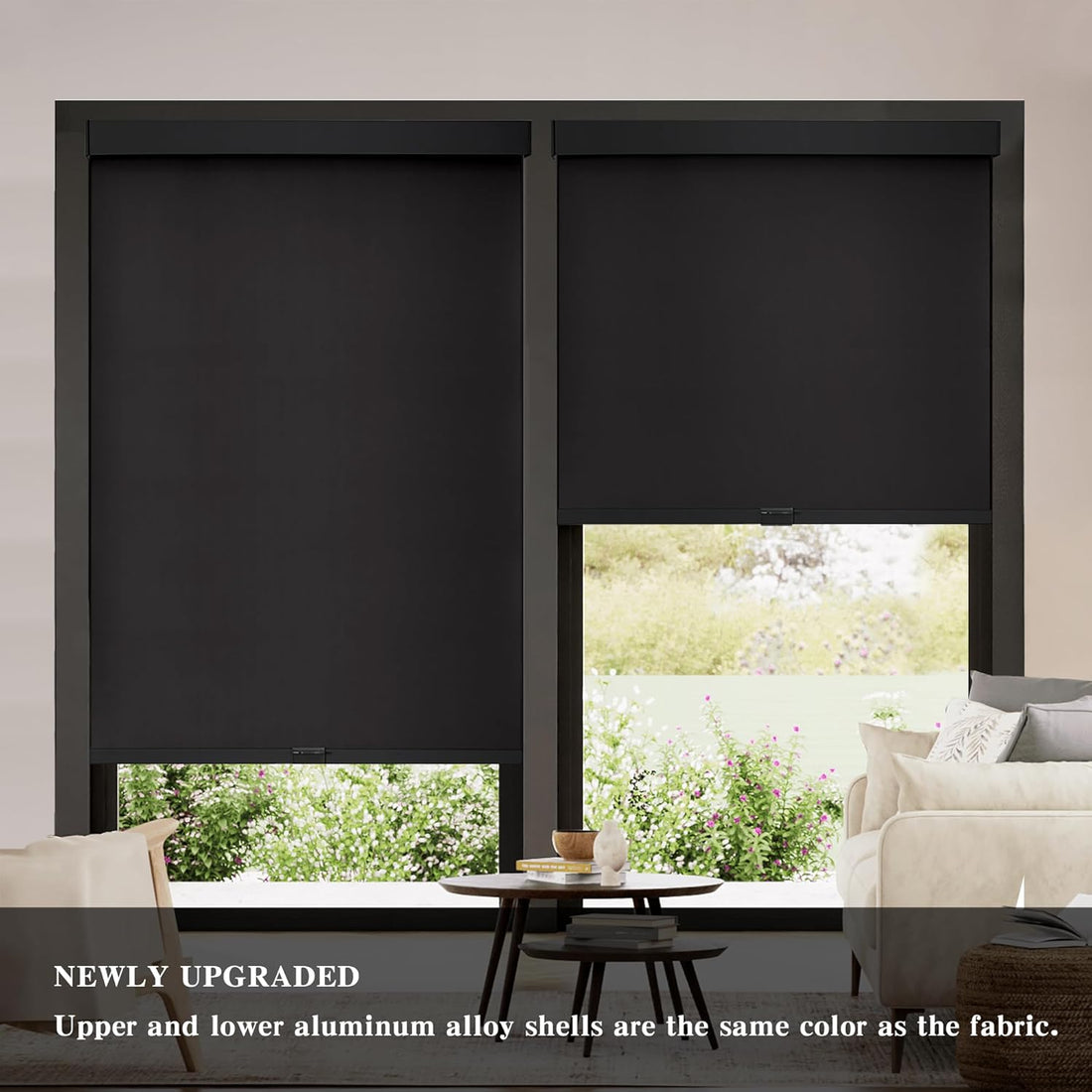 Cordless Blackout Roller Blinds Thermal Insulated 20x72in Black