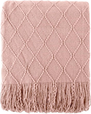 Pink Diamond Knit Throw Blanket 50x60 Acrylic Indoor Outdoor