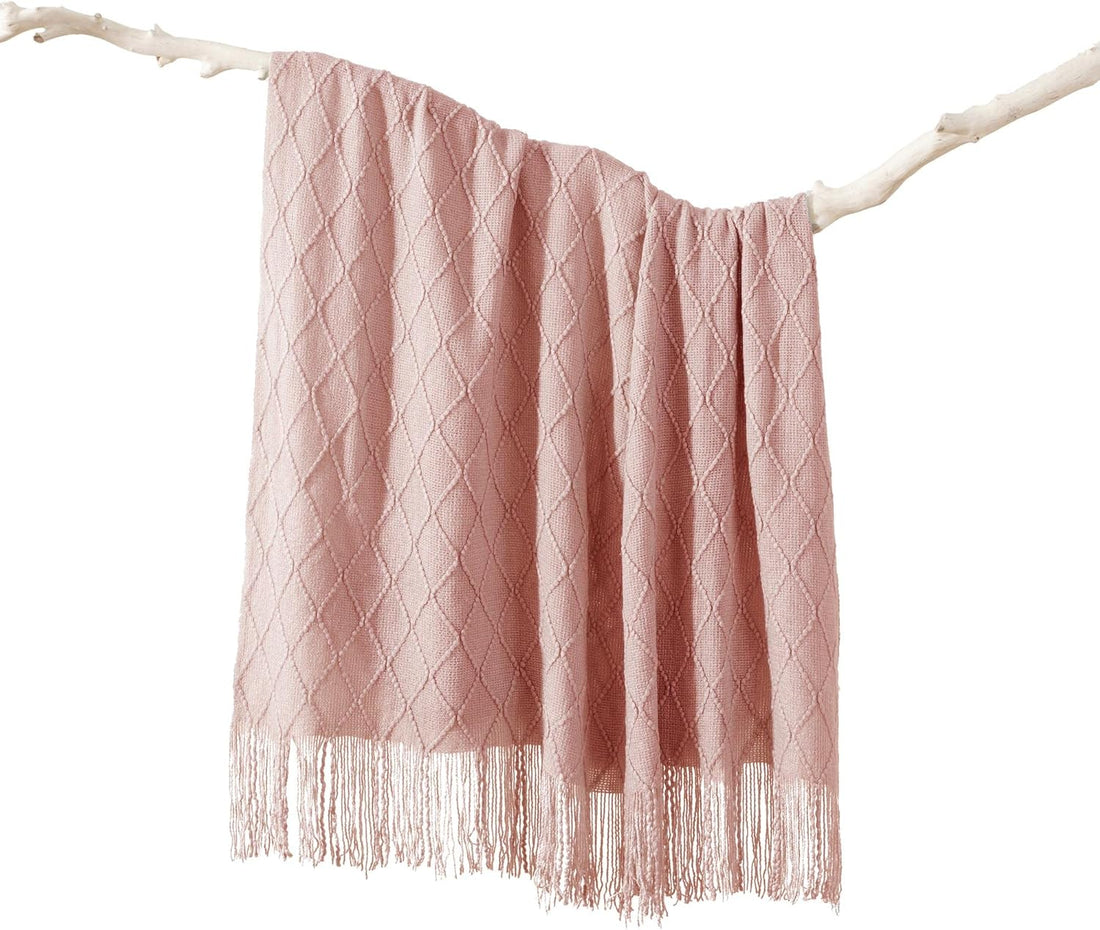 Pink Diamond Knit Throw Blanket 50x60 Acrylic Indoor Outdoor