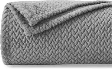 Super Soft Flannel Fleece Throw Blanket Leaves Pattern 50x60 Grey