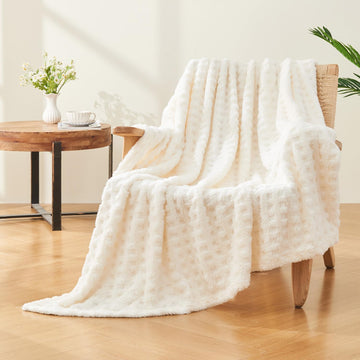 Waffle Weave Fleece Throw Blanket Cream 50x70 All Season