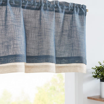 Navy Blue Linen Window Valance Double Layer 16 inch Light Filtering