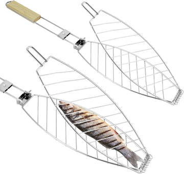 Stainless Steel Fish Grill Basket 2-Pack Locking Portable 11 inch