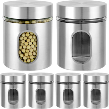 6-Pack Stainless Steel Glass Kitchen Canisters Airtight 20oz