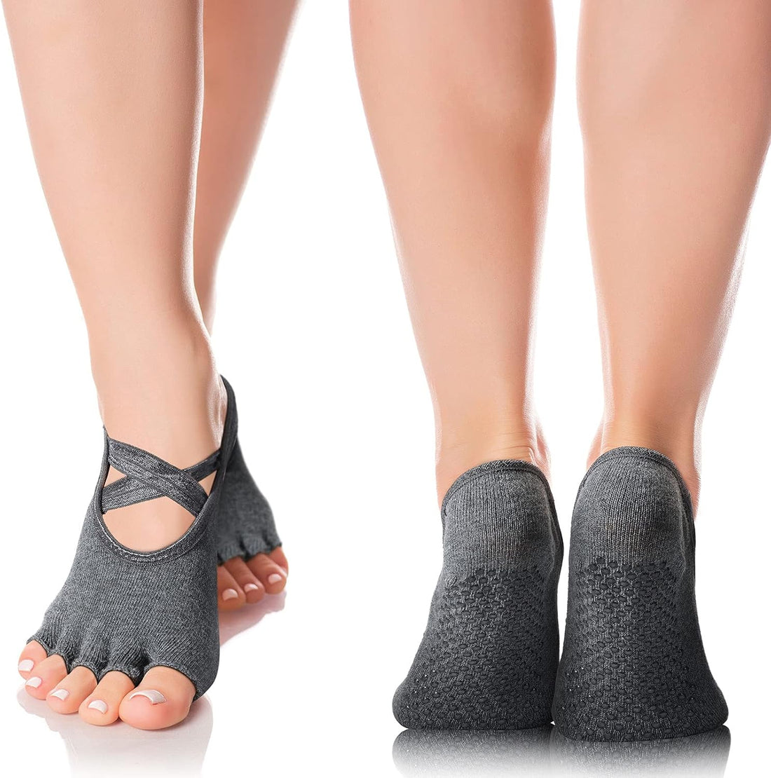 6-Pair Non-Slip Pilates Yoga Socks with Grip for Women Toeless