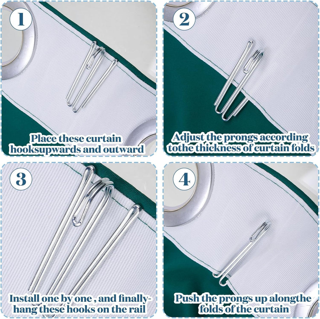 Vortaz Curtain Pinch Pleat Hooks 60-Pack Stainless Steel Rustproof