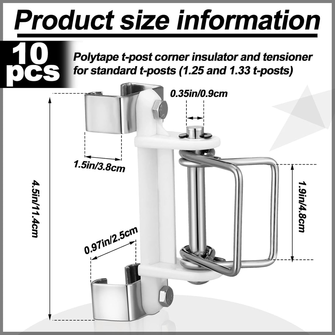 10 Pcs T Post Polytape Corner Insulator Electric Fence Insulators T Post End Insulator for Posts, Steel Posts, Tensioners Wire Holding Insulator Fencing Supplies for Agricultural Farm Garden