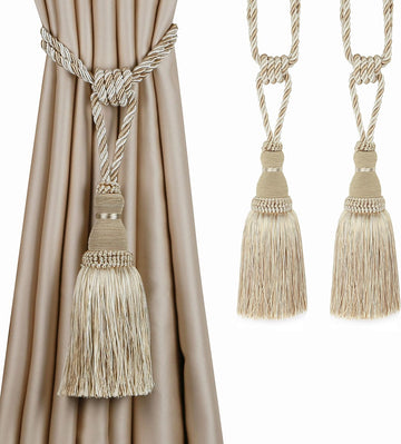 Vortaz Tassel Curtain Tiebacks Polyester 2-Pack 60cm Mix Beige