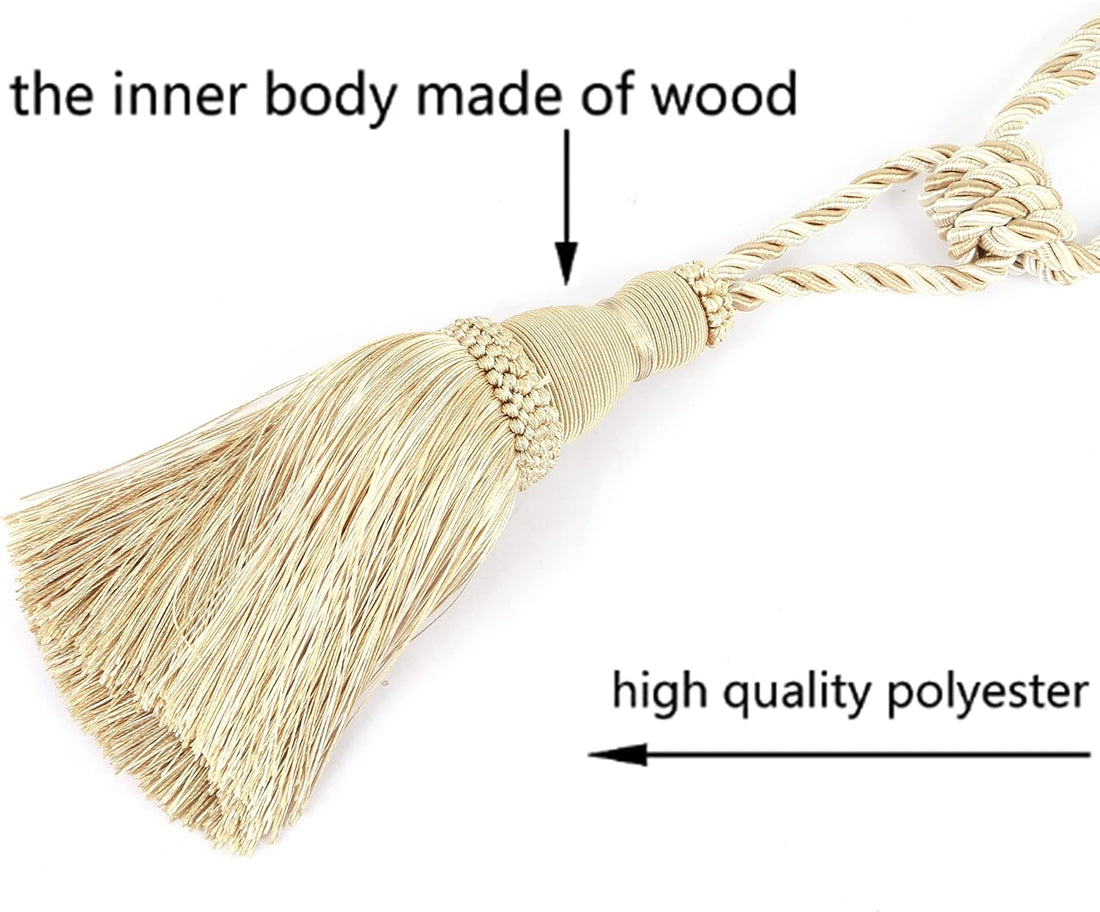Vortaz Tassel Curtain Tiebacks Polyester 2-Pack 60cm Mix Beige
