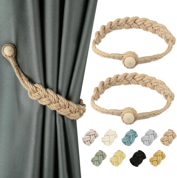Vortaz Magnetic Jute Curtain Tiebacks Hand-Woven 2-Pack 50cm