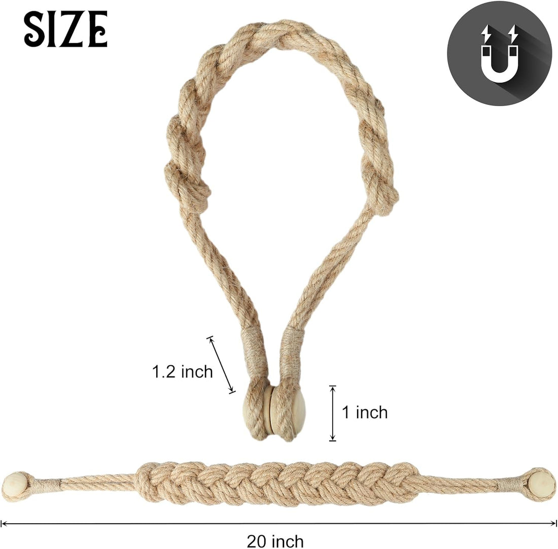 Vortaz Magnetic Jute Curtain Tiebacks Hand-Woven 2-Pack 50cm