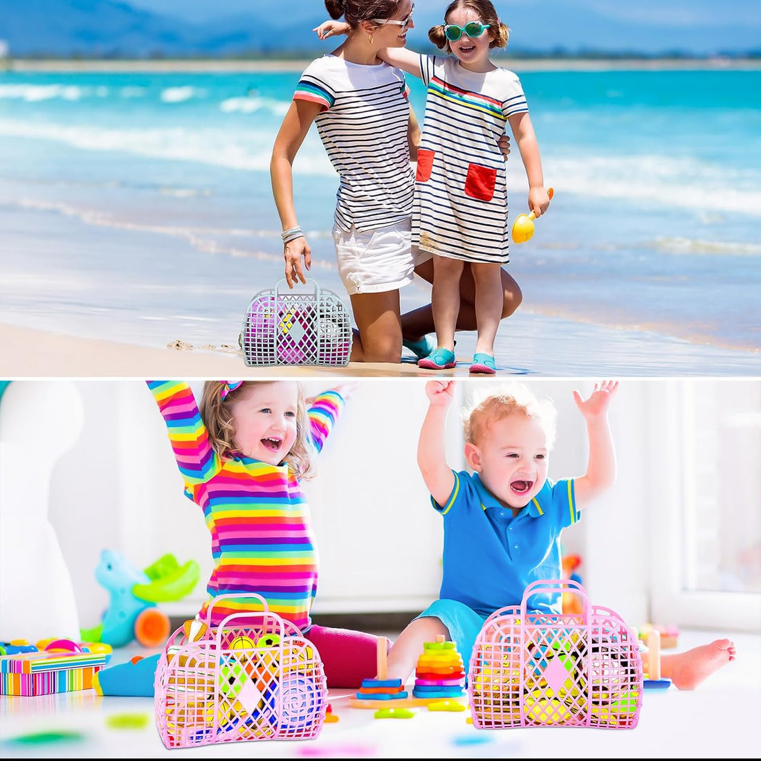 8-Piece Jelly Bags Party Favor Beach Handbags Colorful Plastic Easter Egg Basket