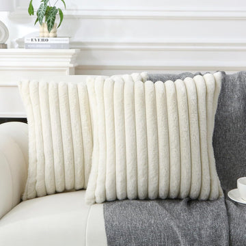 Soft Faux Fur Boho Throw Pillow Set Beige Velvet