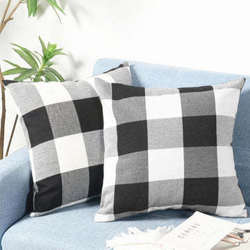 Rustic Buffalo Plaid Throw Pillow Set Black White