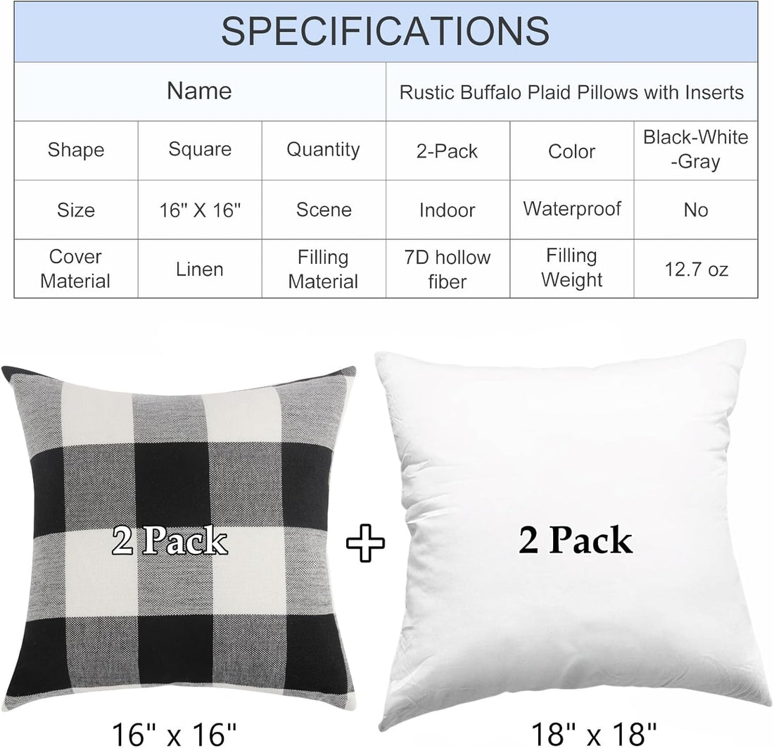Rustic Buffalo Plaid Throw Pillow Set Black White