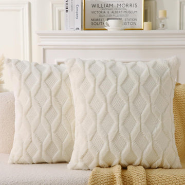 Soft Faux Fur Boho Throw Pillow Set 2-Pack Beige