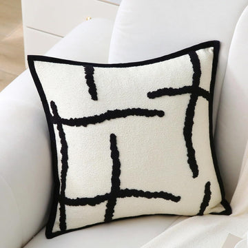 Boho Chenille Throw Pillow Tufted Cream White