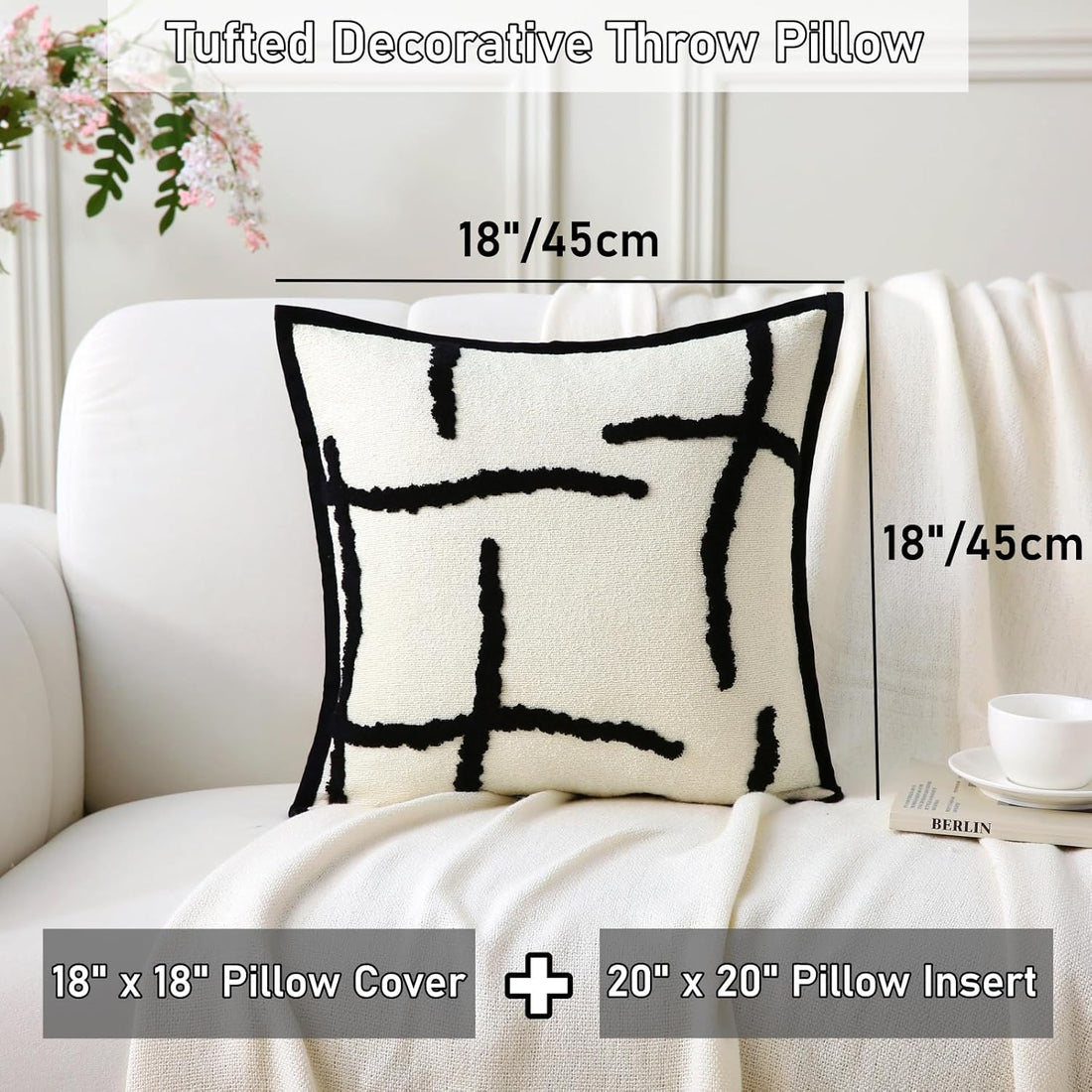 Boho Chenille Throw Pillow Tufted Cream White