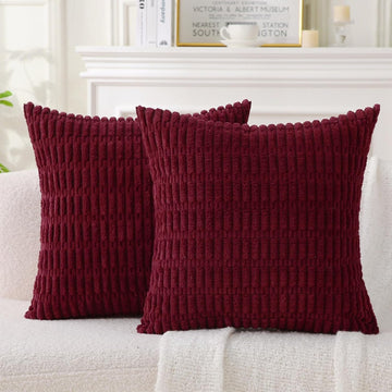 Corduroy Boho Throw Pillow Set Burgundy 46cm