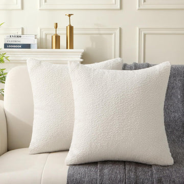 Soft Textured Boucle Throw Pillow Set Cream White