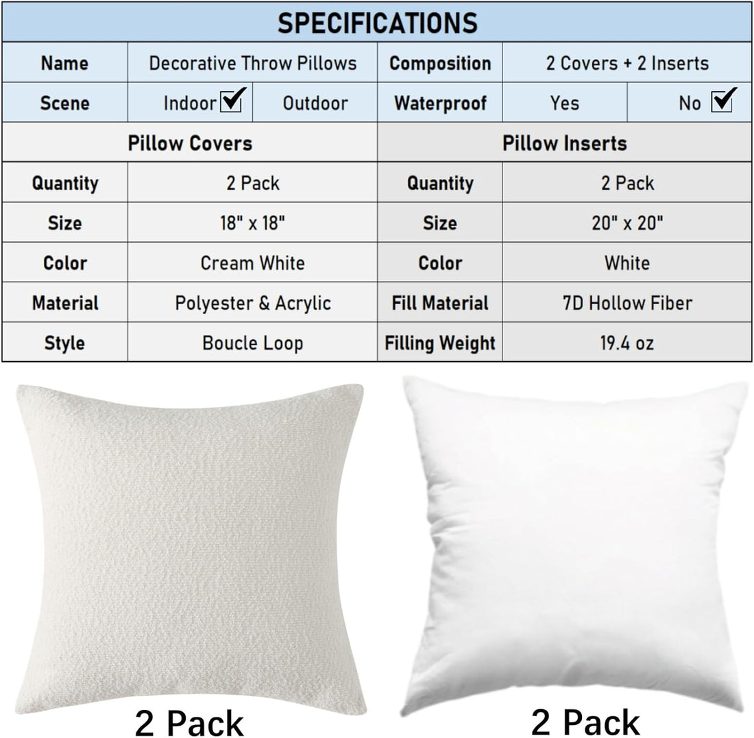 Soft Textured Boucle Throw Pillow Set Cream White