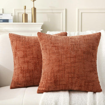 Modern Farmhouse Chenille Throw Pillow Set Brick Red