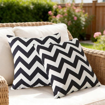 Outdoor Waterproof Striped Throw Pillow Set Black White