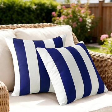 Outdoor Waterproof Striped Throw Pillow Set Blue White