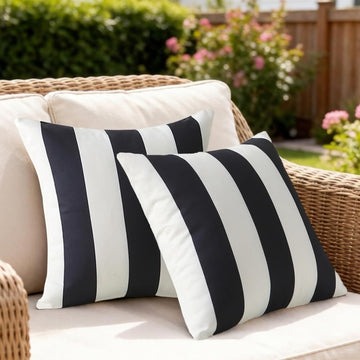 Outdoor Waterproof Striped Throw Pillow Set Black Vertical