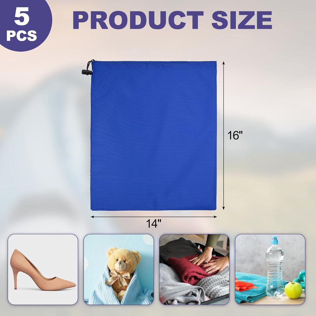 5-Pack 210D Polyester Drawstring Bag Waterproof 35x40cm Cinch Sack