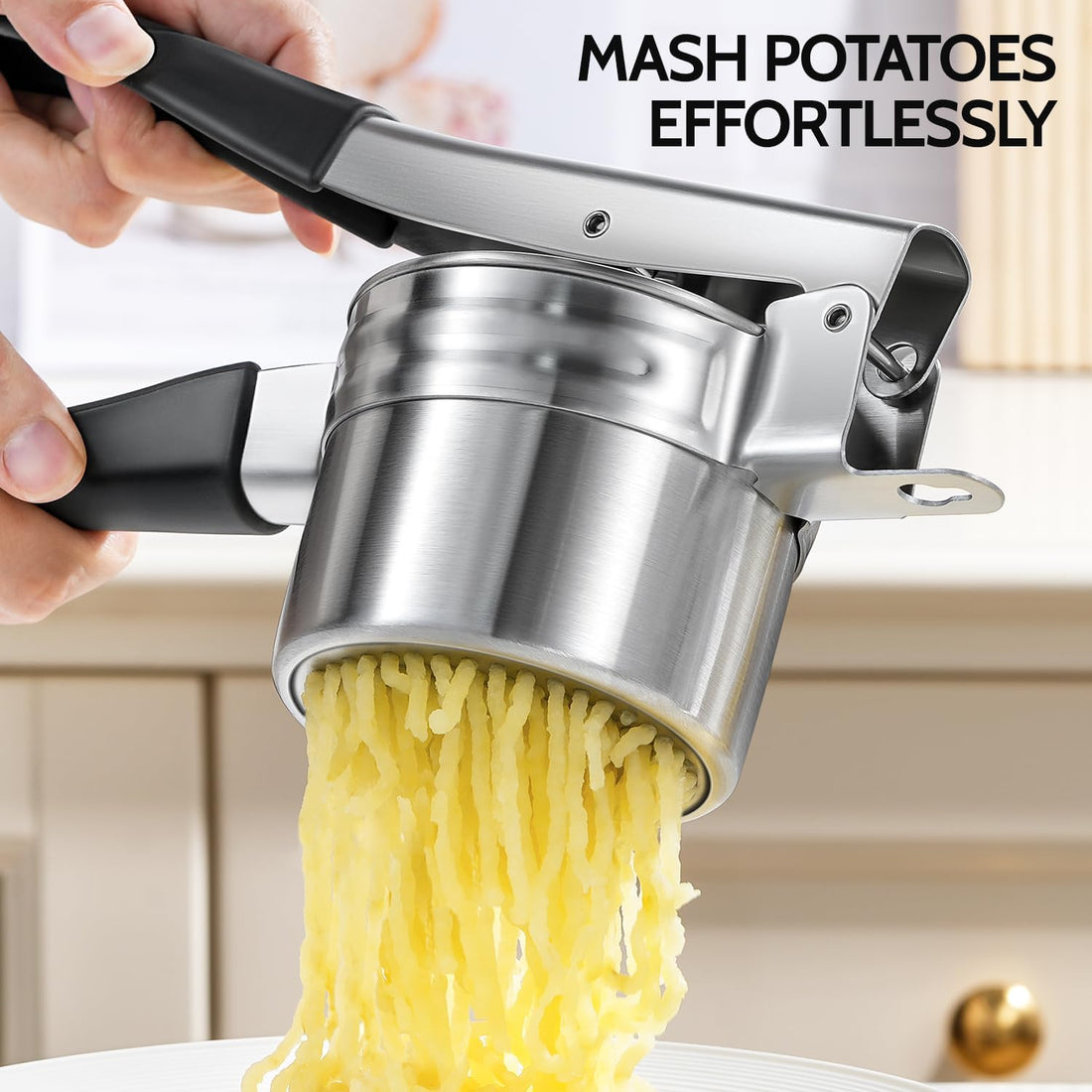Stainless Steel Potato Ricer with 3 Interchangeable Discs Heavy Duty Kitchen Masher