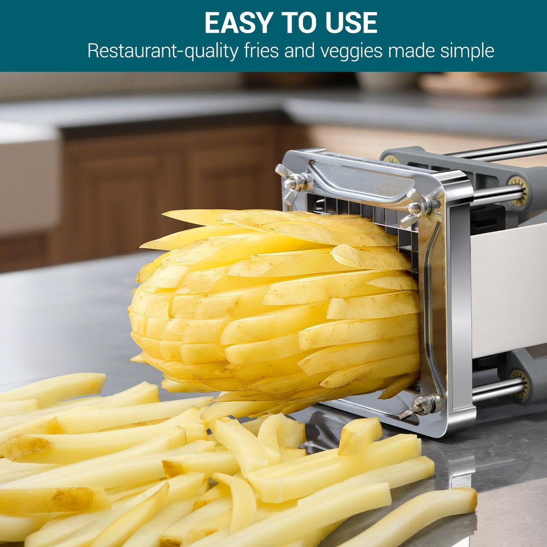 Professional Stainless Steel French Fry Cutter with 4 Blades Potato Slicer