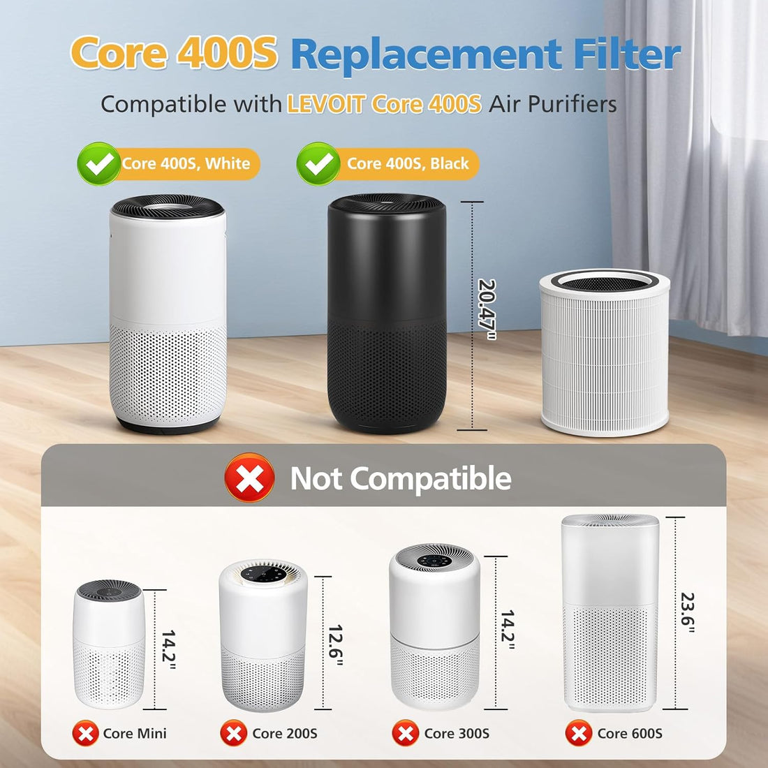LEVOIT Core 400S-P True HEPA Replacement Filter 2-Pack White