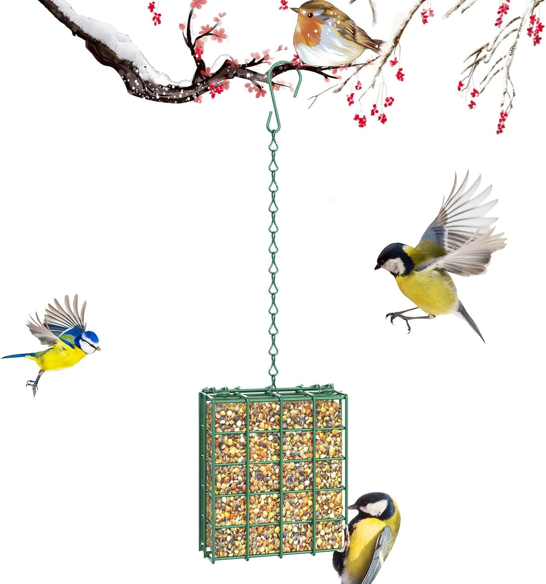 Vortaz Hanging Suet Bird Feeder Cage Metal Wire Garden Tree Rust-Proof