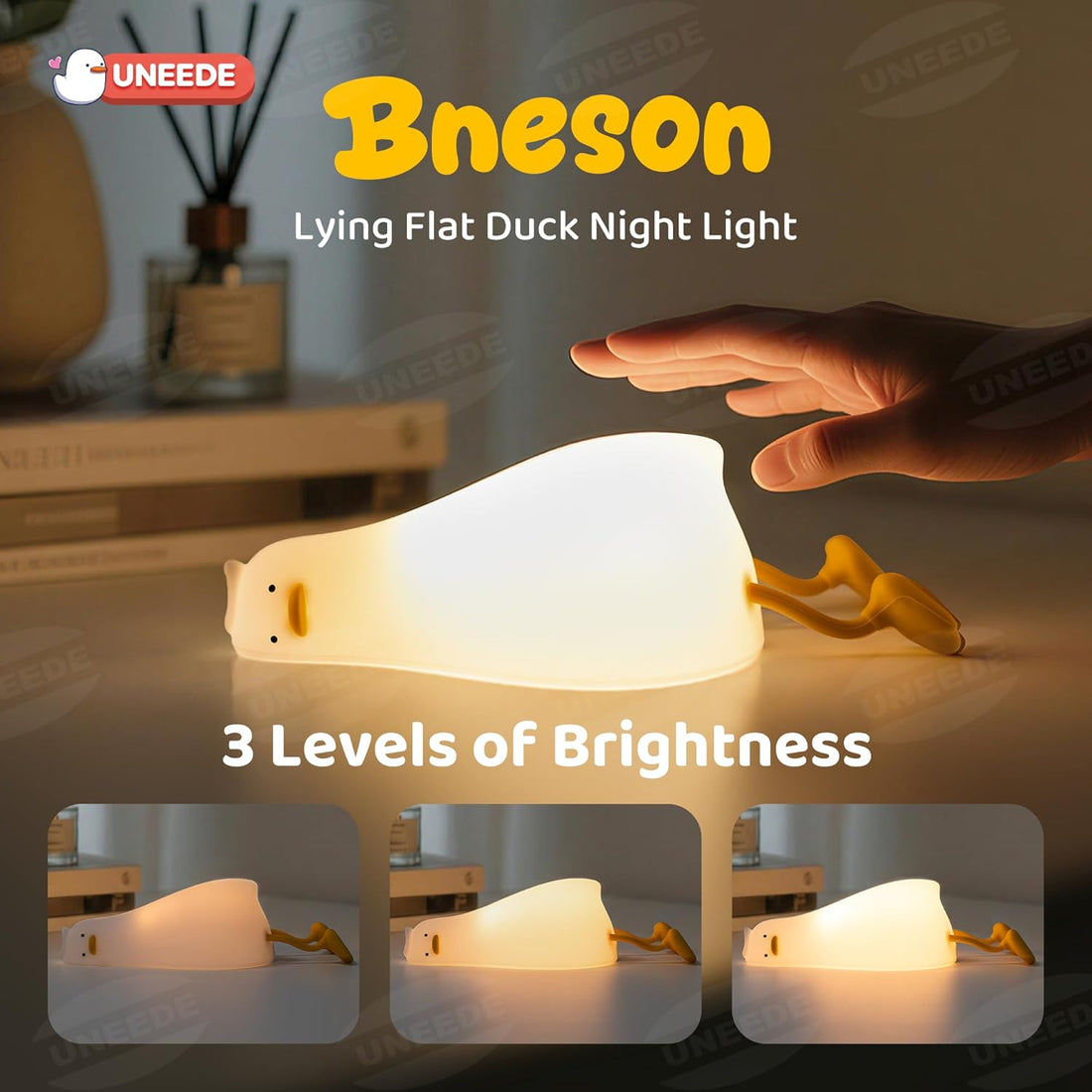 Ueneede Duck Silicone Night Light 3 Level Dim Rechargeable Touch Sensor