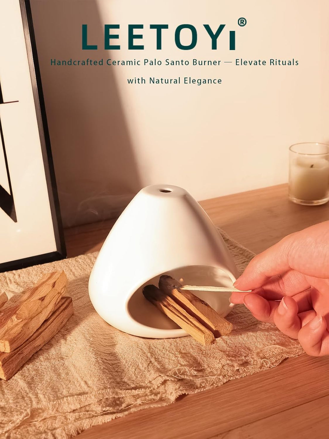 Vortaz Meditation Incense Burner for Palo Santo Ceramic White