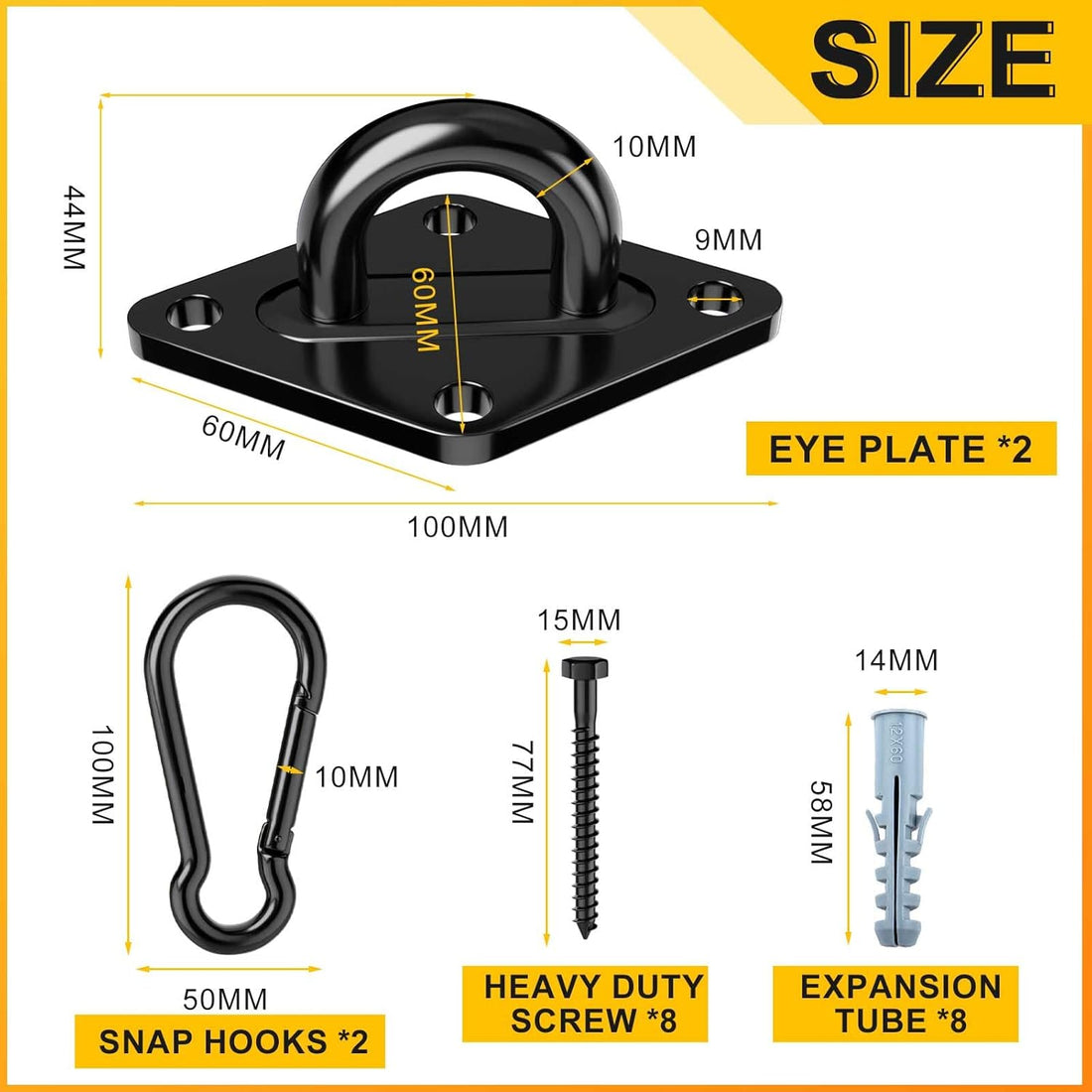 Vortaz Heavy Duty Hammock Hanging Kit M10 1700lb Rust-Resistant Black