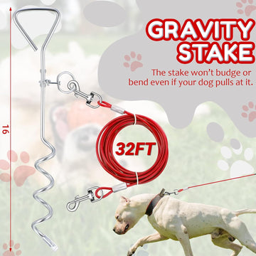 Amylove Dog Tie Out Cable and Stake Set 30ft Spiral Ground Stake 125lbs