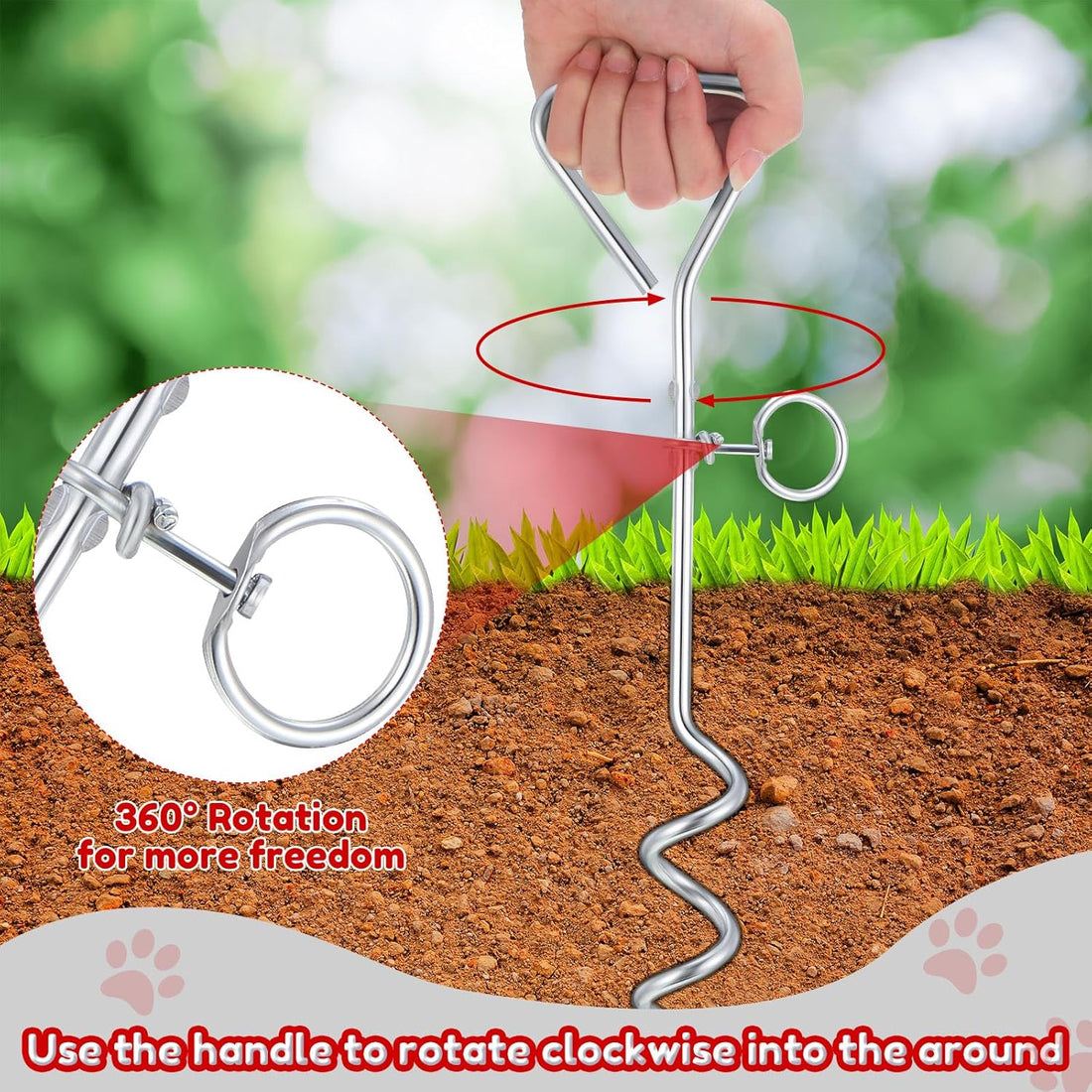 Amylove Dog Tie Out Cable and Stake Set 30ft Spiral Ground Stake 125lbs