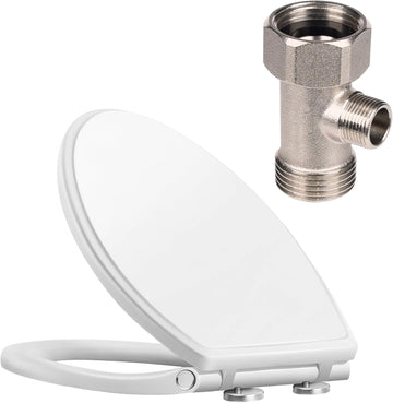 Vortaz Elongated Toilet Seat with Bidet T Adapter Brass White