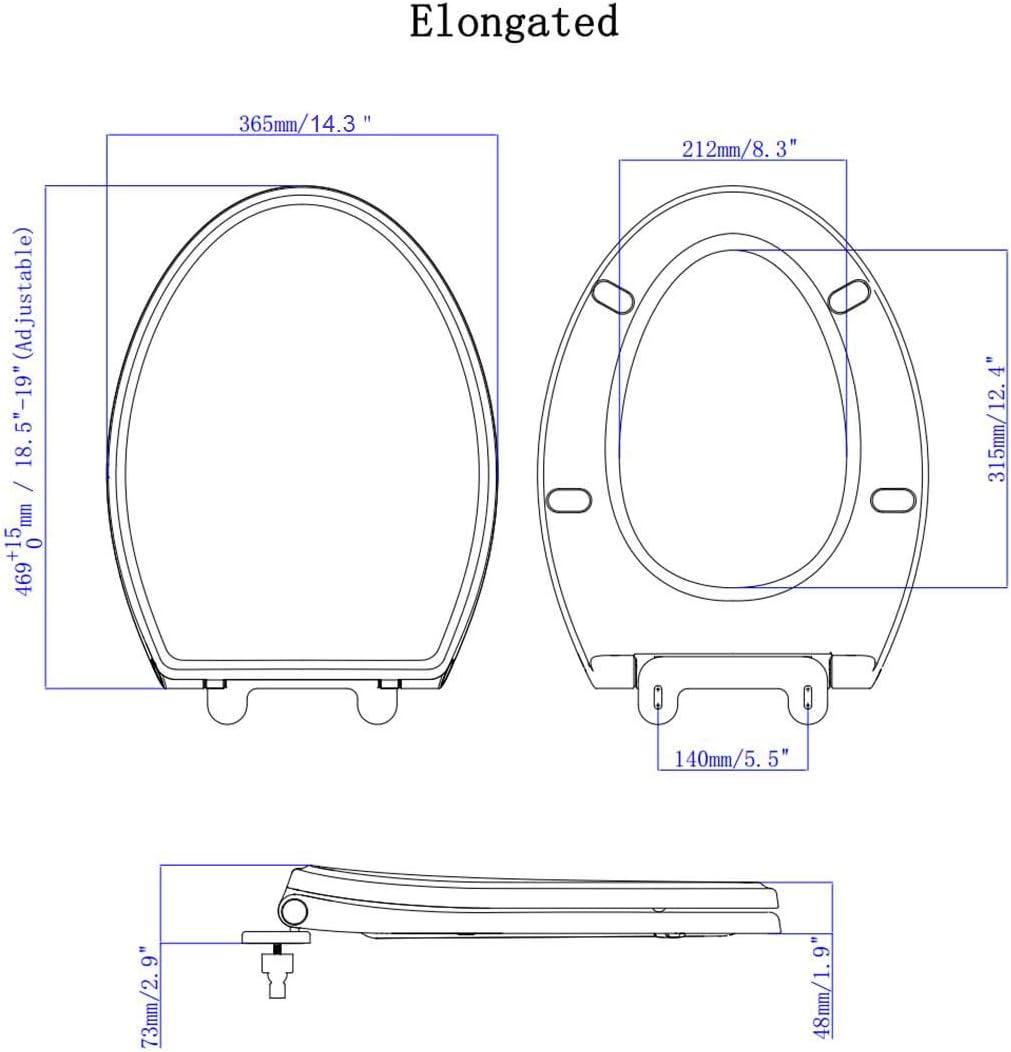 Vortaz Elongated Toilet Seat with Seat Bumpers Quiet-Close White