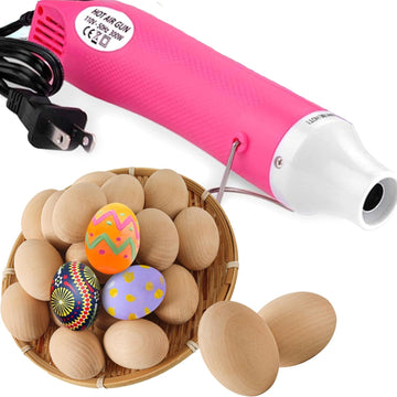 Pink Heat Gun and 24 Life-Size Wooden Eggs for Painting Craft Set