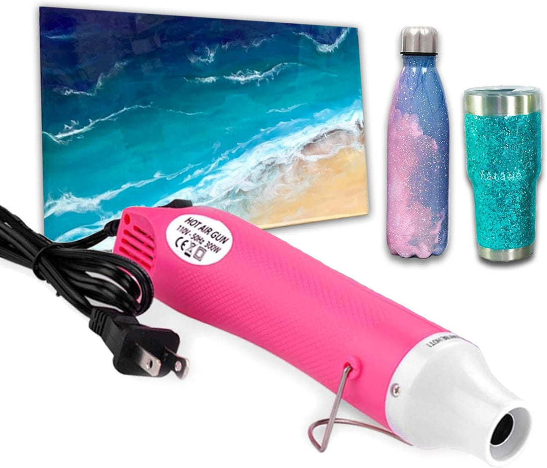 Pink Heat Gun and 24 Life-Size Wooden Eggs for Painting Craft Set