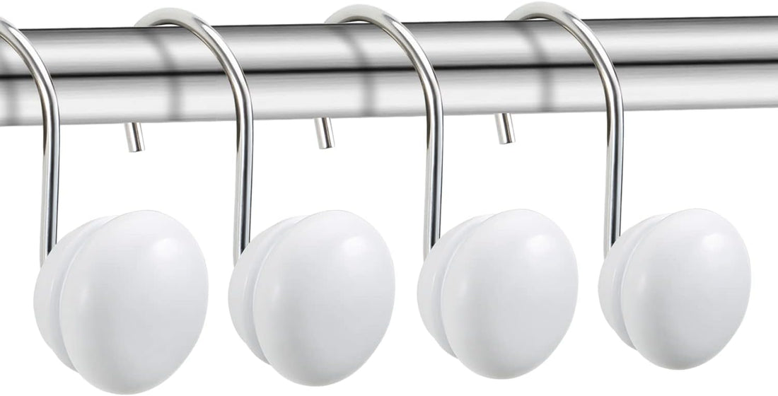 Vortaz Rustproof White Shower Curtain Hooks 12 Pack