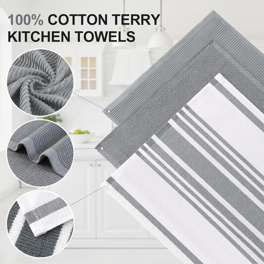 Homaxy 18x28 Cotton Kitchen Towels 6-Pack 380 GSM Absorbent Dish Towels
