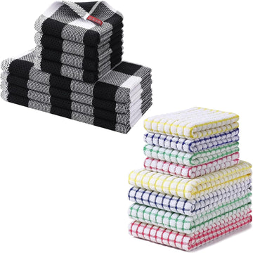 Homaxy Kitchen Towels and Dishcloths 6-Pack White Black 12x12 Inch