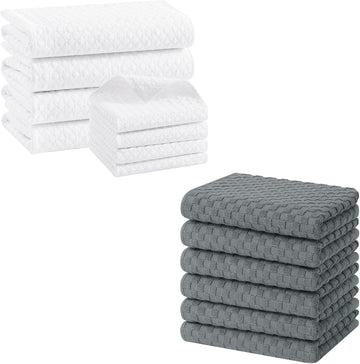 Homaxy Microfiber Waffle Weave Kitchen Towels 8-Pack White 16x28 Inch