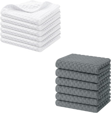 Homaxy Microfiber Waffle Weave Dish Cloths 6-Pack White 12x12 Inch
