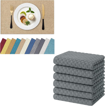 Homaxy 6-Pack Placemats and Kitchen Towels Heat Resistant Washable Dark Grey