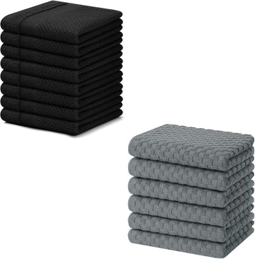 Homaxy Cotton Dish Cloths and Kitchen Towels 8 Pack Waffle Weave Dark Grey